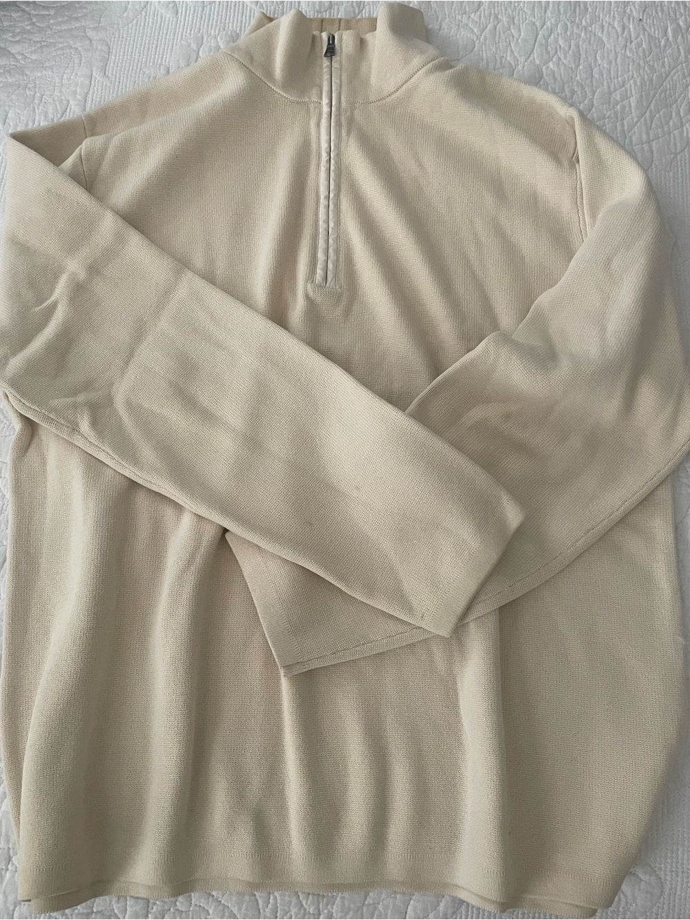 Banana Republic Cream Knit Half-Zip with Subtle Green Stripe